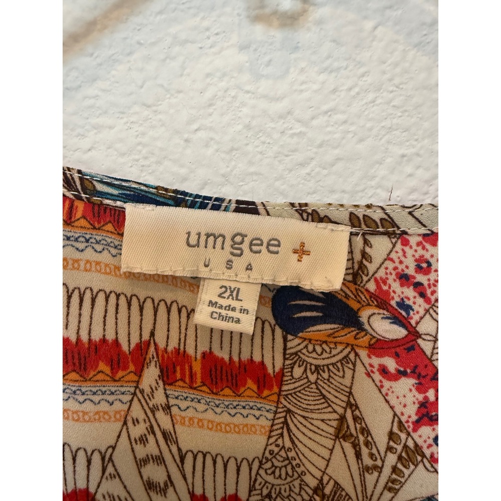 Umgee Plus Womens 2XL Boho Geometric Feather Print Tassel Tunic Dress - Picture 3 of 7